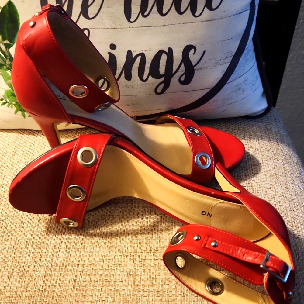 Red strap heel sandals